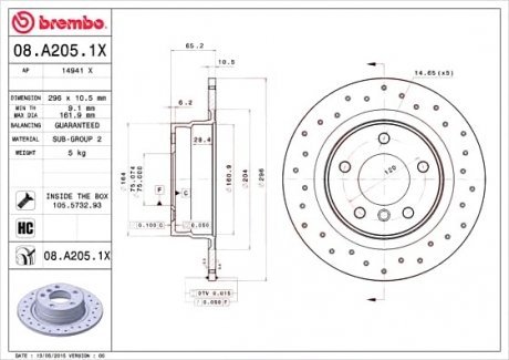Тормозной диск Brembo 08.A205.1X (фото 1)