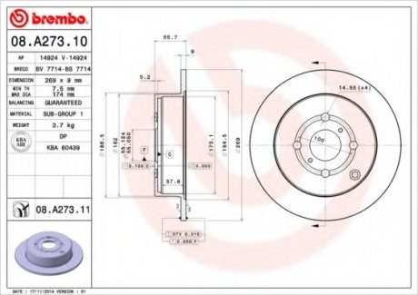 Тормозной диск Brembo 08.A273.11