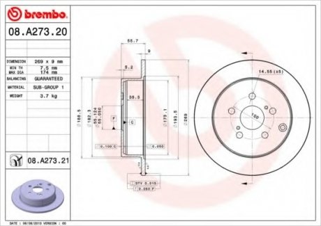 Тормозной диск Brembo 08.A273.21