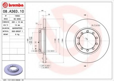 Тормозной диск Brembo 08.A363.10