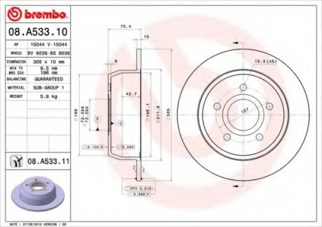 Тормозной диск Brembo 08.A533.11 (фото 1)