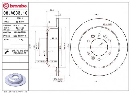 Тормозной диск Brembo 08.A633.10 (фото 1)