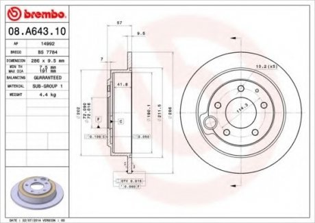 Тормозной диск Brembo 08.A643.10