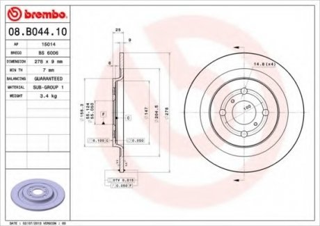 Тормозной диск Brembo 08.B044.10