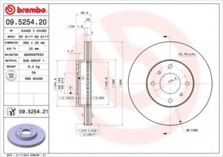 Тормозной диск Brembo 09.5254.21