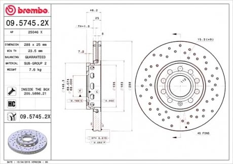 Тормозной диск Brembo 09.5745.2X (фото 1)