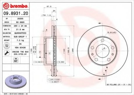 Тормозной диск Brembo 09.8931.20