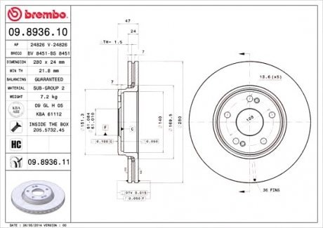 Тормозной диск Brembo 09.8936.11