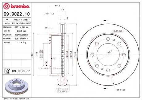 Тормозной диск Brembo 09.9022.11