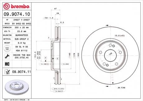 Тормозной диск Brembo 09.9074.11