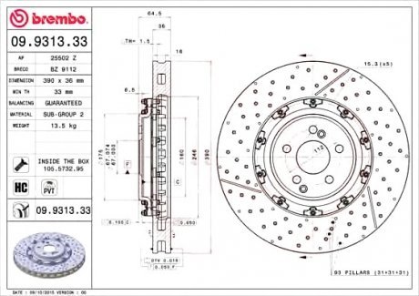 Тормозной диск Brembo 09.9313.33