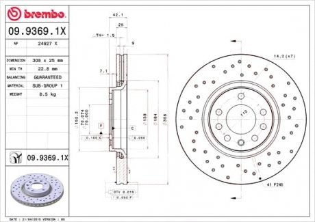Тормозной диск Brembo 09.9369.1X