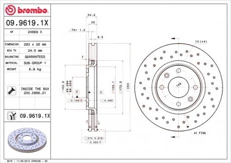 Тормозной диск Brembo 09.9619.1X