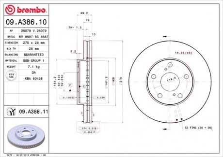 Тормозной диск Brembo 09.A386.11 (фото 1)