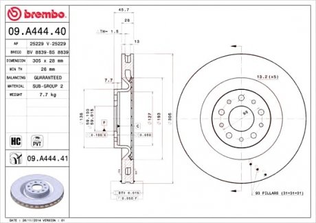 Тормозной диск Brembo 09.A444.40
