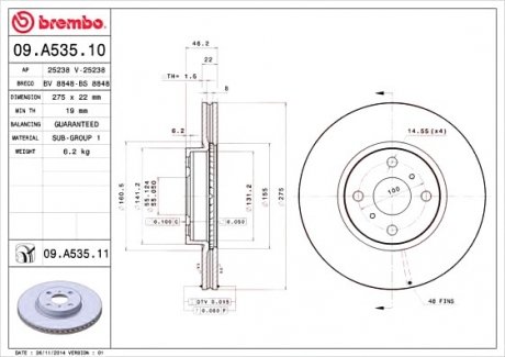 Тормозной диск Brembo 09.A535.11 (фото 1)