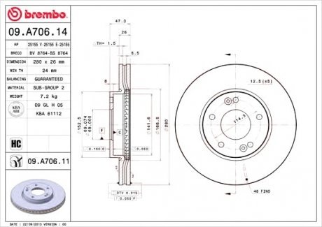 Тормозной диск Brembo 09.A706.11 (фото 1)