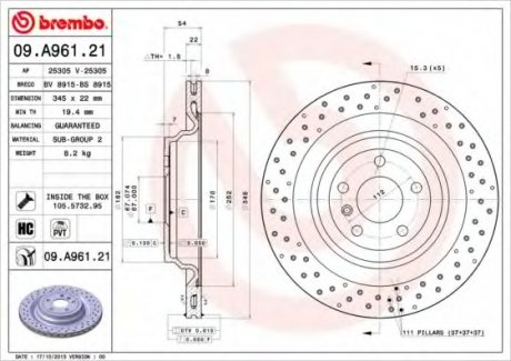 Тормозной диск Brembo 09.A961.21