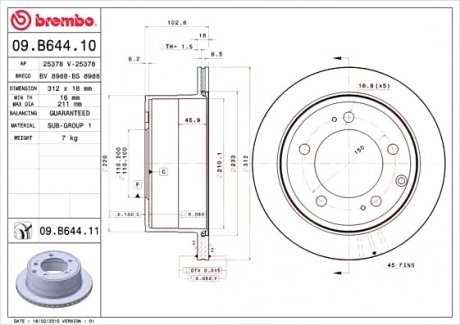 Тормозной диск Brembo 09.B644.11 (фото 1)