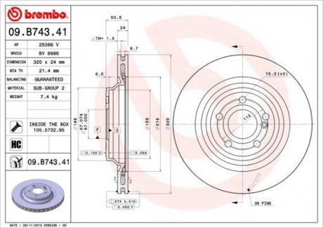 Тормозной диск Brembo 09.B743.41 (фото 1)