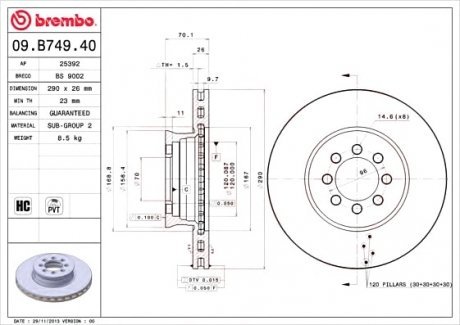 Тормозной диск Brembo 09.B749.40