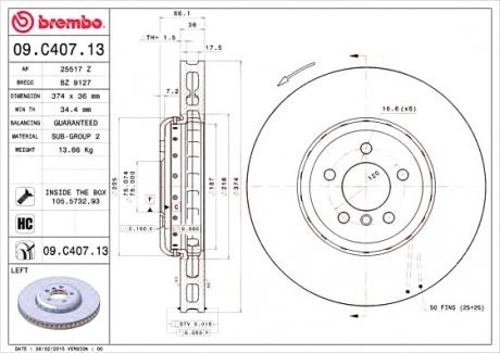 Тормозной диск Brembo 09.C407.13 (фото 1)