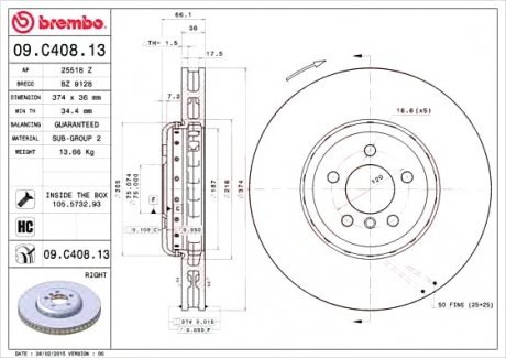 Тормозной диск Brembo 09.C408.13 (фото 1)