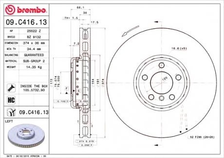 Тормозной диск Brembo 09.C416.13 (фото 1)