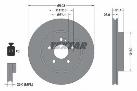 Диск гальмівний MERCEDES M(W163) "F D=303mm "98-"05 Textar 92089905