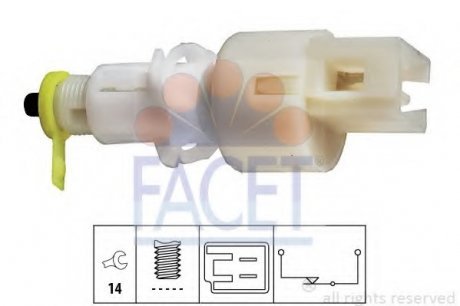 Вимикач фонаря сигнала торможения, Вимикач, привод сцепления (Tempomat) Facet 7.1108 (фото 1)
