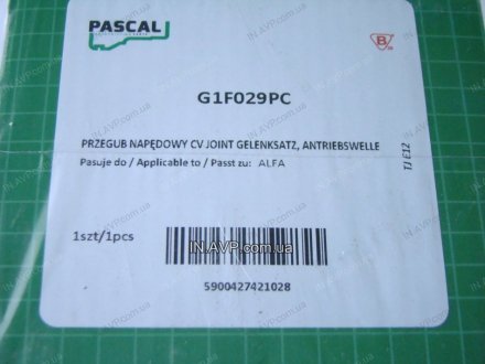 ШРУС зовнішній PASCAL G1F029PC