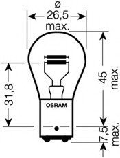 Лампа вспомогат. освещения Р21/4W 12V 21/4W ВАZ15d (2 шт) blister 7225-02B OSRAM 722502B (фото 1)
