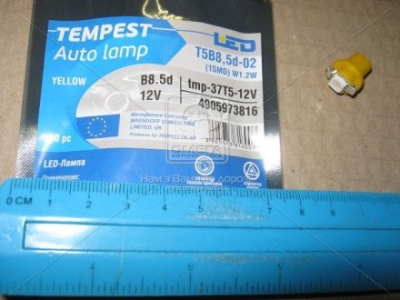 Лампа LED панель приборов, подсветки кнопок T5B8,5d-02 (1SMD) W1.2W B8.5d желтая 12V TEMPEST Tmp-37T5-12V