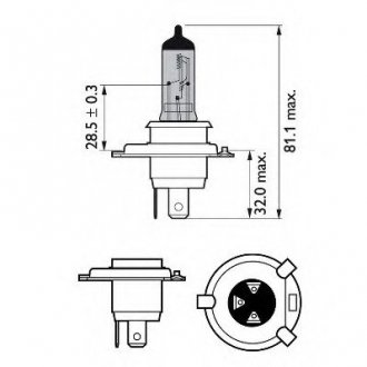Лампа накаливания H4 WhiteVision 12V, 60/55W, P43t-38, (+60) (4300K) 1шт. blister Philips 12342WHVB1 (фото 1)