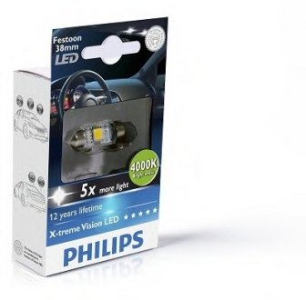 Лампа вспомогат. освещения T10,5x38 12V SV8.5-8 (10,5x38) Vision LED 4 000 K Philips 128584000KX1