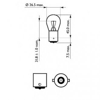 Лампа накаливания P21W 12V 21W BA15s LongerLife EcoVision 2шт blister Philips 12498LLECOB2