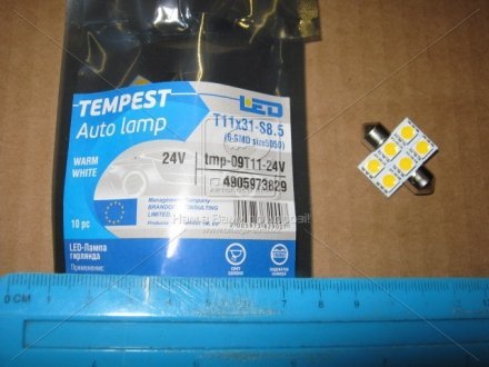 Лампа LED софитная C5W 24V T11x31-S8.5 (6 SMD size5050) WARM WHITE TEMPEST Tmp-09T11-24V (фото 1)