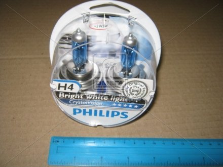 Лампа накаливания H4 12V 60/55W P43t-38 Cristal Vision + 2x W5W 4300K Philips 12342CVS2