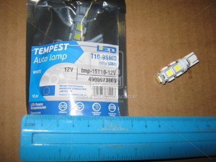 Лампа LED б/ц габарит и панель приборов T10 9SMD W5W 12V WHITE TEMPEST Tmp-15T10-12V