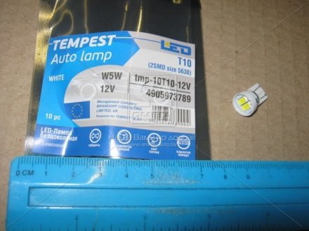 Лампа LED б/ц габарит и панель приборов T10 2SMD W5W 12V WHITE TEMPEST Tmp-10T10-12V