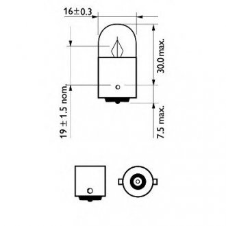 Лампа накаливания R5W12V 5W BA15s LongerLife EcoVision (2шт) Philips 12821LLECOB2 (фото 1)