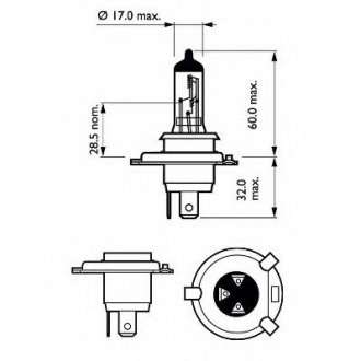 Лампа накаливания H4 12V 60/55W P43t-38 Vision +30 (2шт. комп.) Philips 12342PRC2