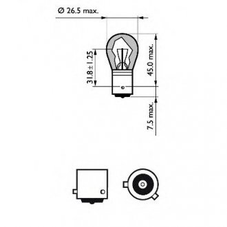 Лампа накаливания PY21W 12V 21W BAU15s LongerLife EcoVision Philips 12496LLECOCP