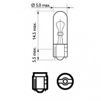 Лампа накаливания W1,2W 12V 1.2W W2X4,6d 2шт blister Philips 12516B2