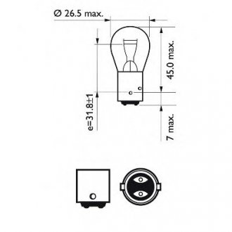 Лампа накаливания P21/4W 12V BAZ15d 2шт blister Philips 12594B2