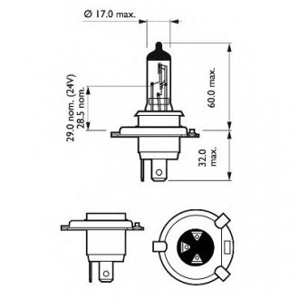 Лампа накаливания H4 12V 100/90W P43t-38 RALLY Philips 12754C1