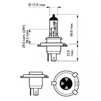 Лампа розжарювання H4 12V 100/90W P43t-38 FIT (вир-во) Philips 12754C1