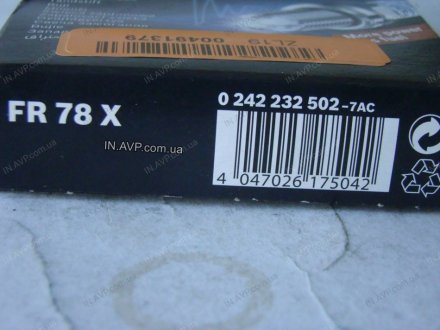 Свеча зажигания FR78X W-V SUPER4 BOSCH 0242232502 (фото 1)