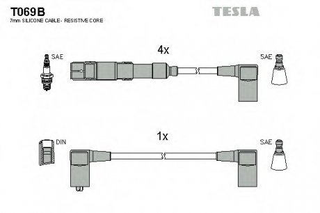 Комплект проводов зажигания TESLA T069B (фото 1)