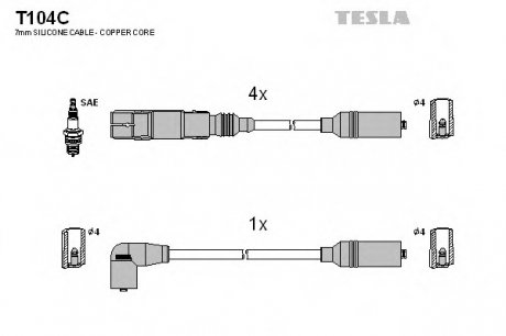 Комплект проводов зажигания TESLA T104C